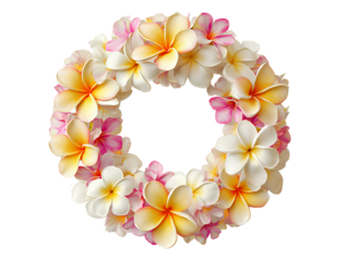 Circular Plumeria Wreath Frame with Vibrant Petals, Centered Layout, Isolated on Transparent Background