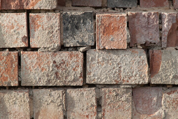 Photo of an old wall. Old wall cracked plaster. Old destroyed wall. Background of old plaster