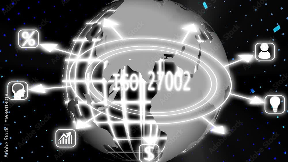 Poster iso 27002 standard certification standardization new business concept map all rotating map icons ass