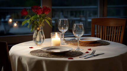 Romantic Dinner Table for Two in Soft Lighting