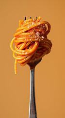 Lush pasta scene with tomato glaze and spice flecks. Generative AI