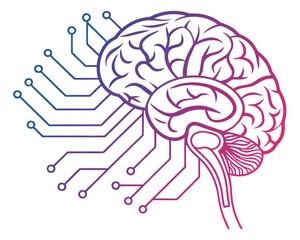 Prompt: Artificial intelligence concept with a glowing human brain and circuits, futuristic design, gradient colors, clean vector.
