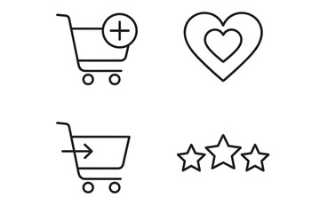 Shopping icons: cart, wishlist, favorites, and rating symbols