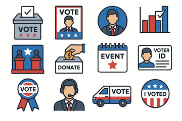 Fototapeta premium Voting and election icons set with diverse elements and symbols