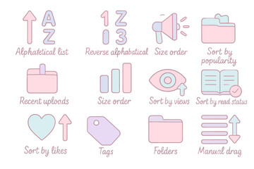 Minimalist icon set for sorting and organizing digital content