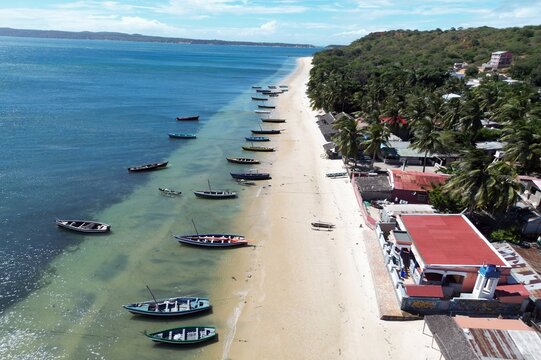 Aerial View of Ramena Beach, near Diego Suarez .Madagascar &ndash; Turquoise Waters , White Sand and fishing boats