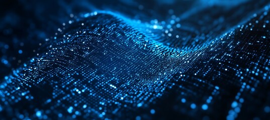 A floating blockchain ledger scrolling data in a deep blue matrix-style background 