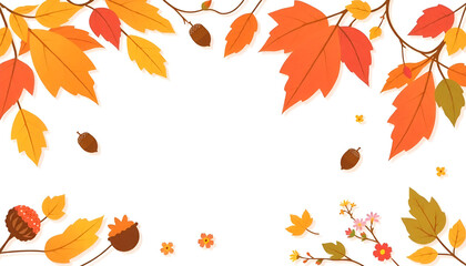 Obraz premium Vector autumn or fall banner with colorful autumn white background,