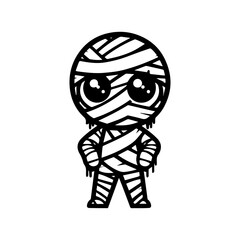 cute mummy halloween character. chibi style mummy illustration.