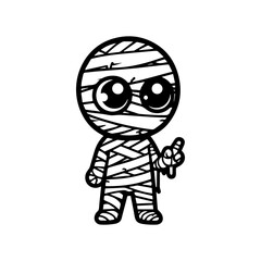 cute mummy halloween character. chibi style mummy illustration.