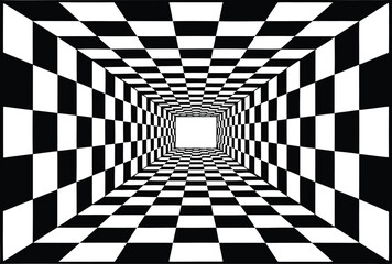 Black and white checkerboard tunnel optical illusion