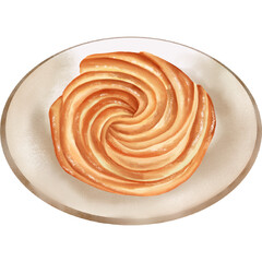 Watercolor Illustration of Sweet a Pastry Bun
