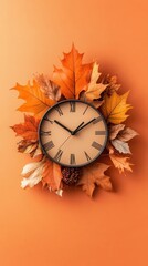 Autumn Time: Clock with Fall Leaves