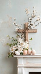 Easter Cross with Eggs and Floral Arrangement