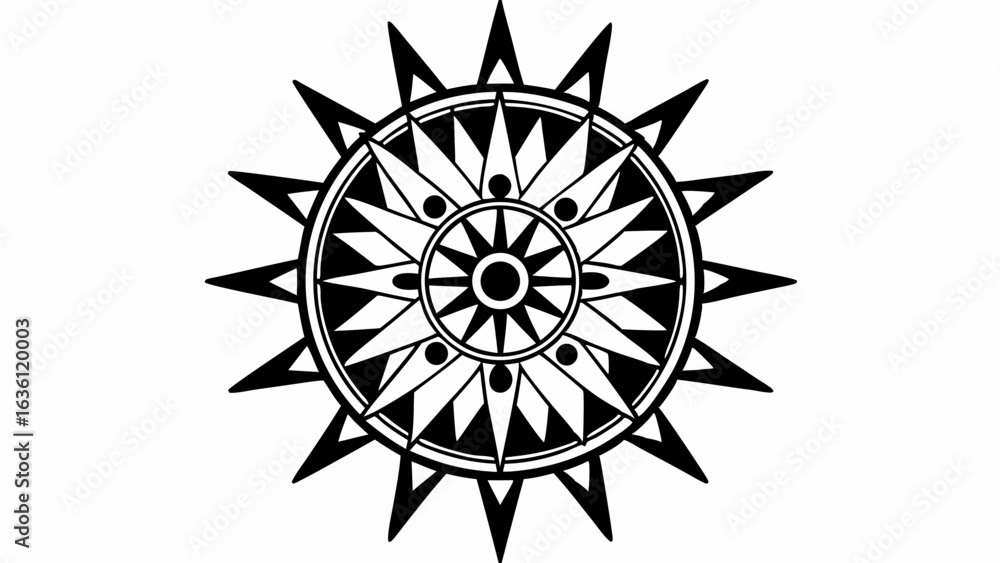 Poster vector intricate solar geometry wheel design featuring aligned patterns and sharp points