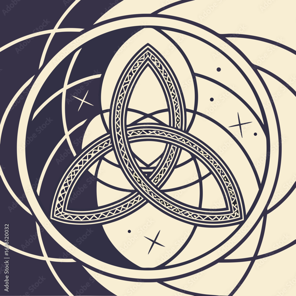 Poster vector intricate design featuring toroid vortex with interlocked shapes and geometric patterns