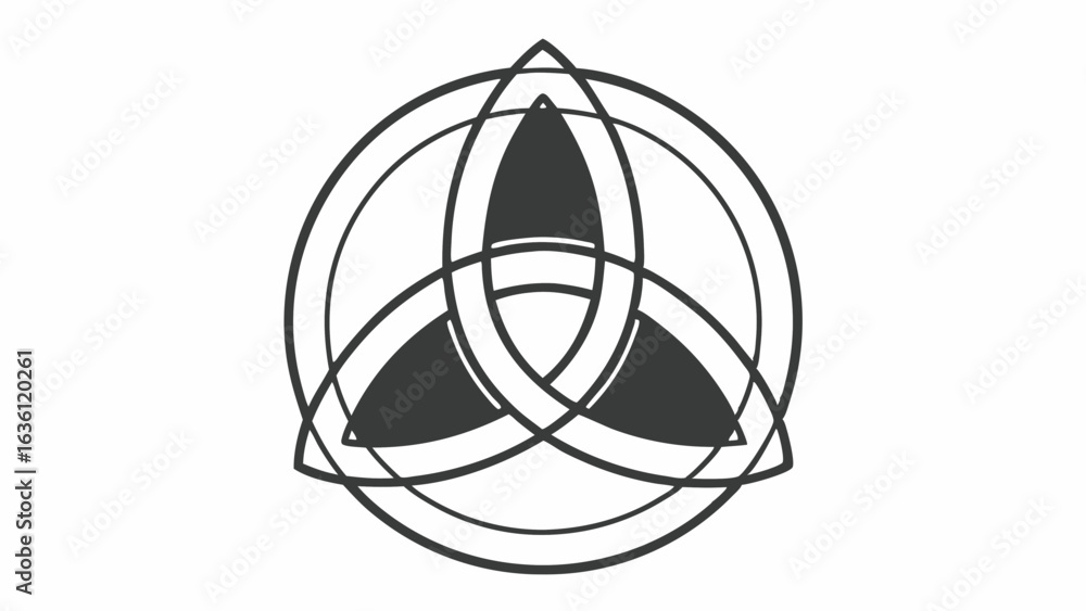Poster vector triquetra symbol nested within three circles, representing unity and interconnectedness