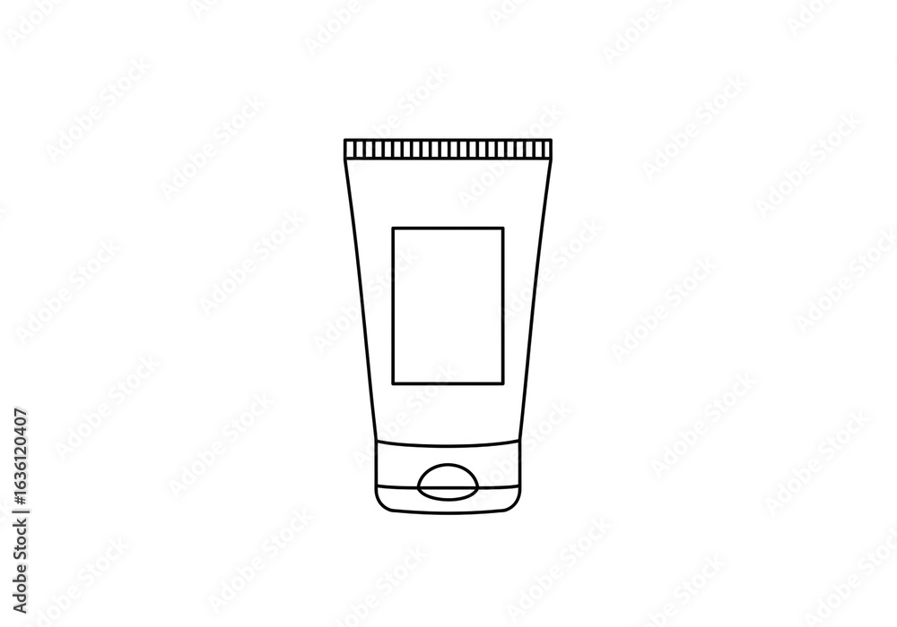 Poster outline illustration of a squeeze tube with a rectangular label on a white background isolated cente