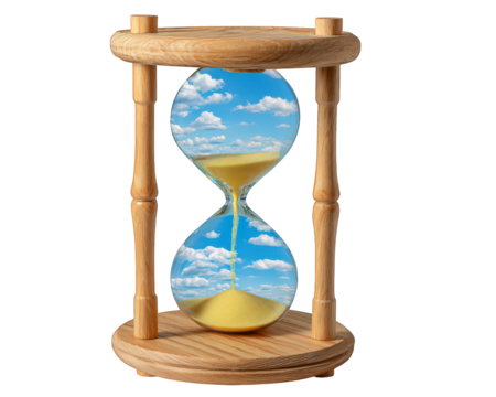 Hourglass cloud sky sand wooden surreal blue time object misty creative conceptual fantasy dreamy transparent reflection nature imagination unique artistic whimsical modern isolated timer metaphor