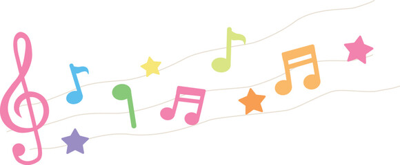 Music notes and stars. Colorful. Vector illustration