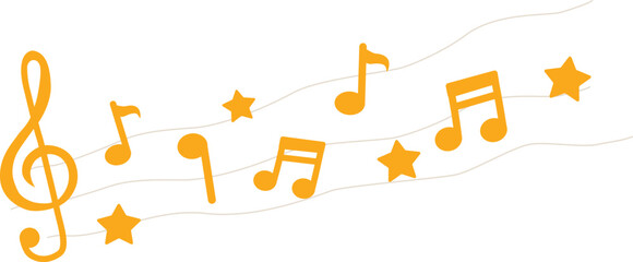 Music notes and stars. Orange. Vector illustration