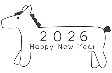 午年2026年　モノクロ年賀状 HappyNewYear　白