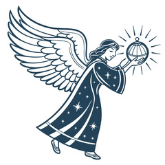Vector illustration of a Christmas angel, clean lines, modern, festive figure, holiday symbol