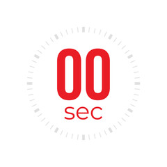 Zero second timer, clock, stopwatch, time, countdown timer, cooking time icon. Red color dial representing time measurement, progress, deadline, chronometer, alarm, kitchen timer label.