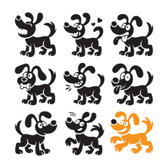 Obraz premium Collection of nine adorable cartoon dogs in various playful poses and expressions