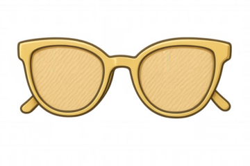 Golden sunglasses reflecting sandy shoreline, mirroring summer vibes against transparent backdrop for trendy design use
