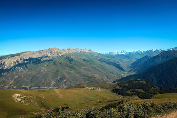 Scenic views of Caucasus mountains near Verkhnyaya Balkaria, Kabardino-Balkaria, Russia