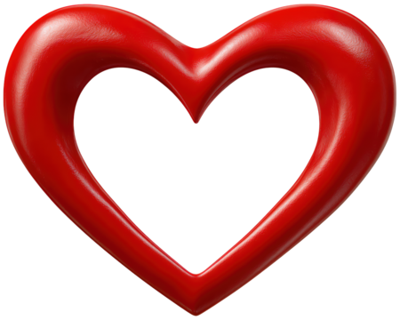 Red glossy heart shape with smooth surface and hollow center, symbolizing love, romance, and affection, perfect for Valentine Day or romantic design themes