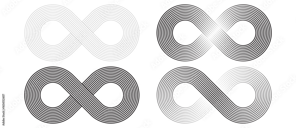 Canvas Prints set of spiral with lines as abstract infinity symbol. black shapes on a white background.