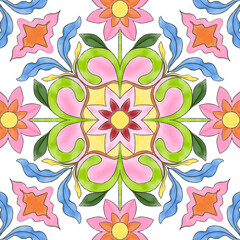 Azulejo tile pattern, Portuguese Spanish Italian traditional mosaic, Mediterranean majolica