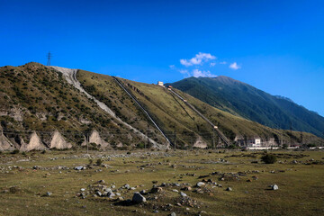 Landscape with mountains and Terek river in Ingushetia, Russia