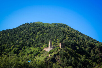 View of medieval towers in Ingushetia, Russia