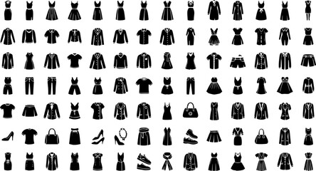 Clothes icons, dress icons, vector, monochrome 

