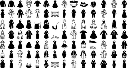 Clothes icons, dress icons, vector, monochrome 


