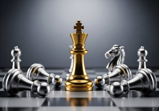 Elegant golden chess king standing tall, victorious strategy, leadership and success concept - Powered by Adobe