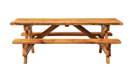Outdoor wooden picnic tableTransparent background, PNG file
