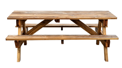 Outdoor wooden picnic tableTransparent background, PNG file