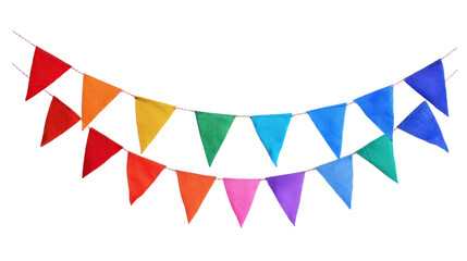 Party flags garland with vibrant colorsTransparent background, PNG file