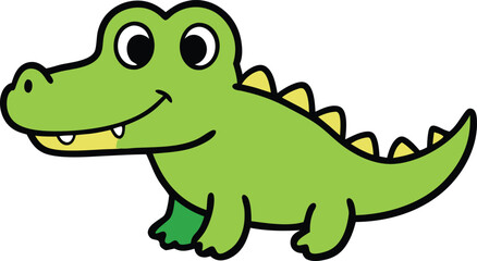 Cute cartoon green alligator with a friendly smile and spiky back