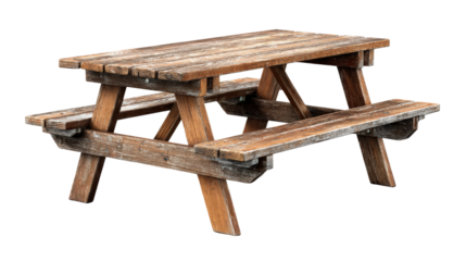 Picnic table with attached benchesTransparent background, PNG file