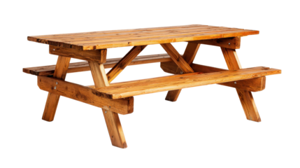 Picnic table with attached benchesTransparent background, PNG file