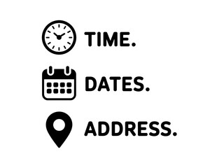 Time dates address icons for event planning and information