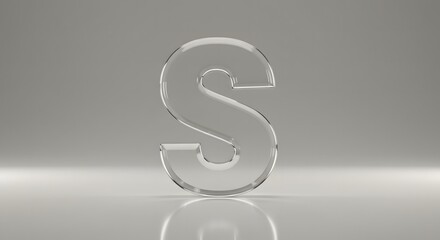 A clear, transparent, three-dimensional letter "S" standing on a reflective surface.