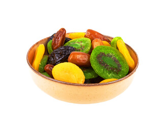 Bowl of dried fruit mix isolated on transparent background