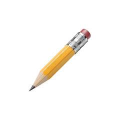 A yellow graphite pencil with an eraser, sharpened to a point, isolated on a transparent background