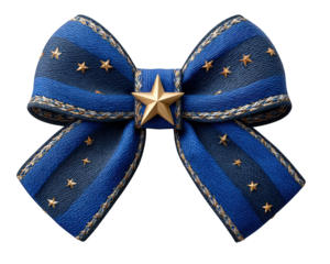 Blue ribbon with gold star badge decorative bow elegant award luxury fabric celebration achievement honor festive isolated on transparency background